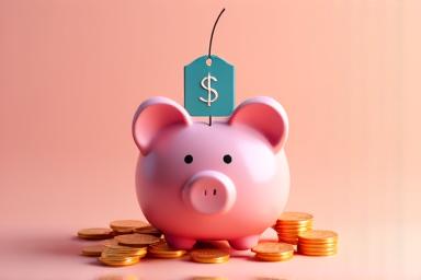 A piggy bank with a price tag icon next to it.